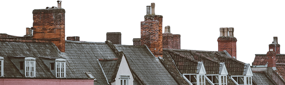 The roof tops and chimneys of a row of houses