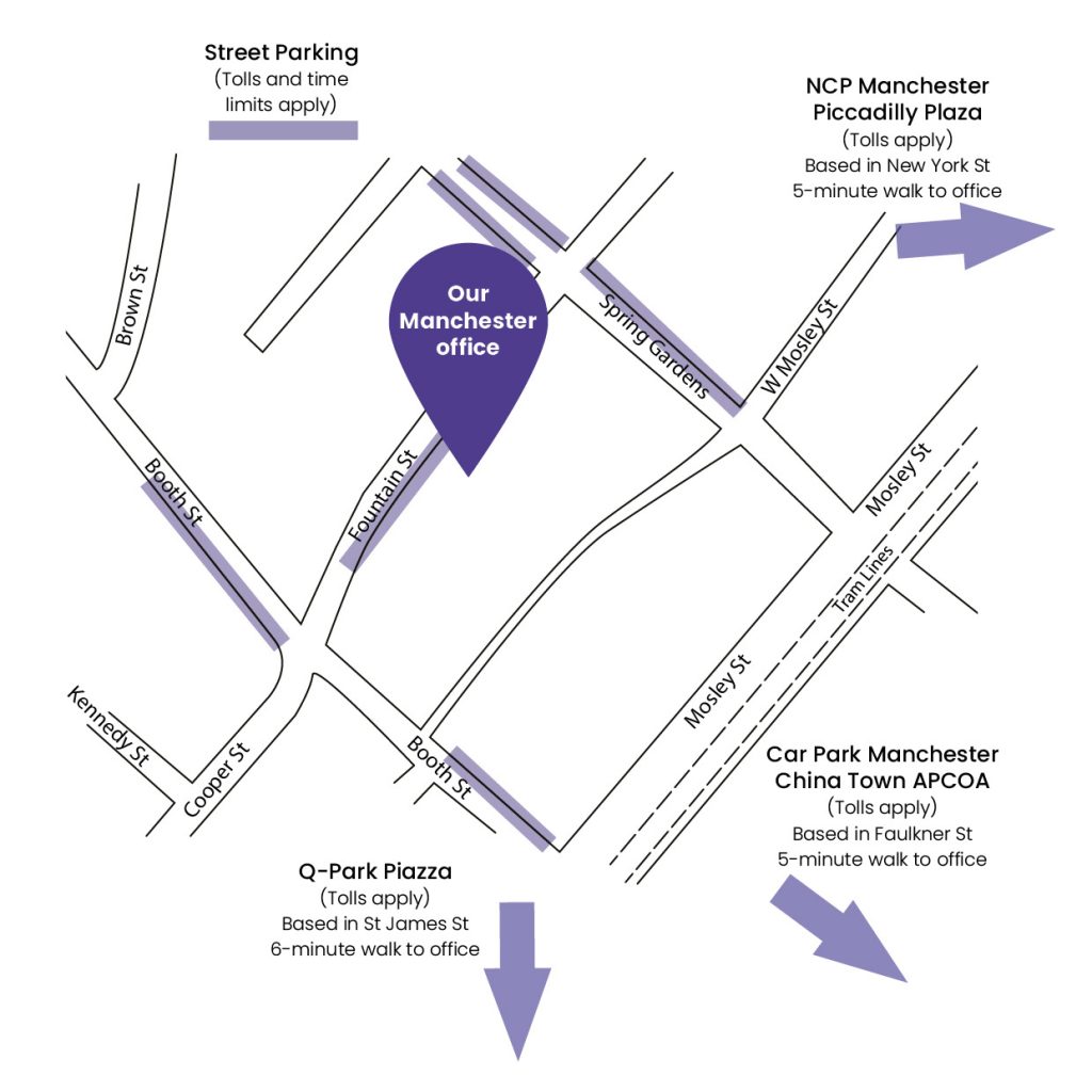 Parking street map for Manchester solicitors BB Law